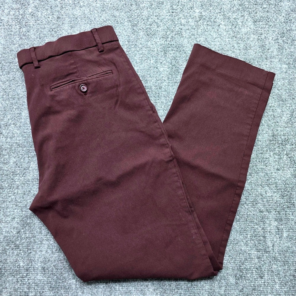 Tommy Hilfiger Dress Pants Mens 34x28 Burgundy Maroon TH Flex Stretch Flat Front